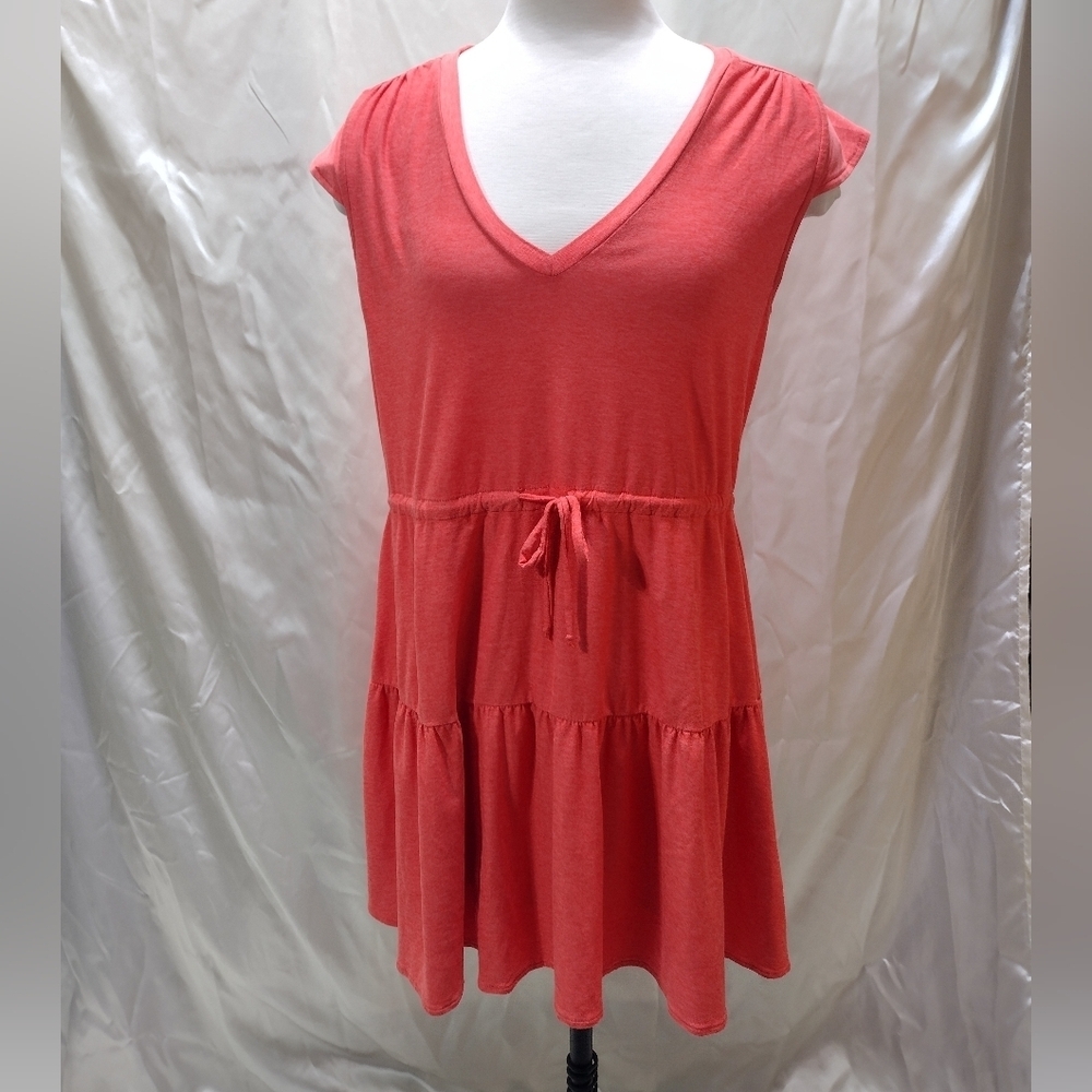 Beyond Yoga Spacedye Featherweight Out and About Ruffle Dress M Orange EUC